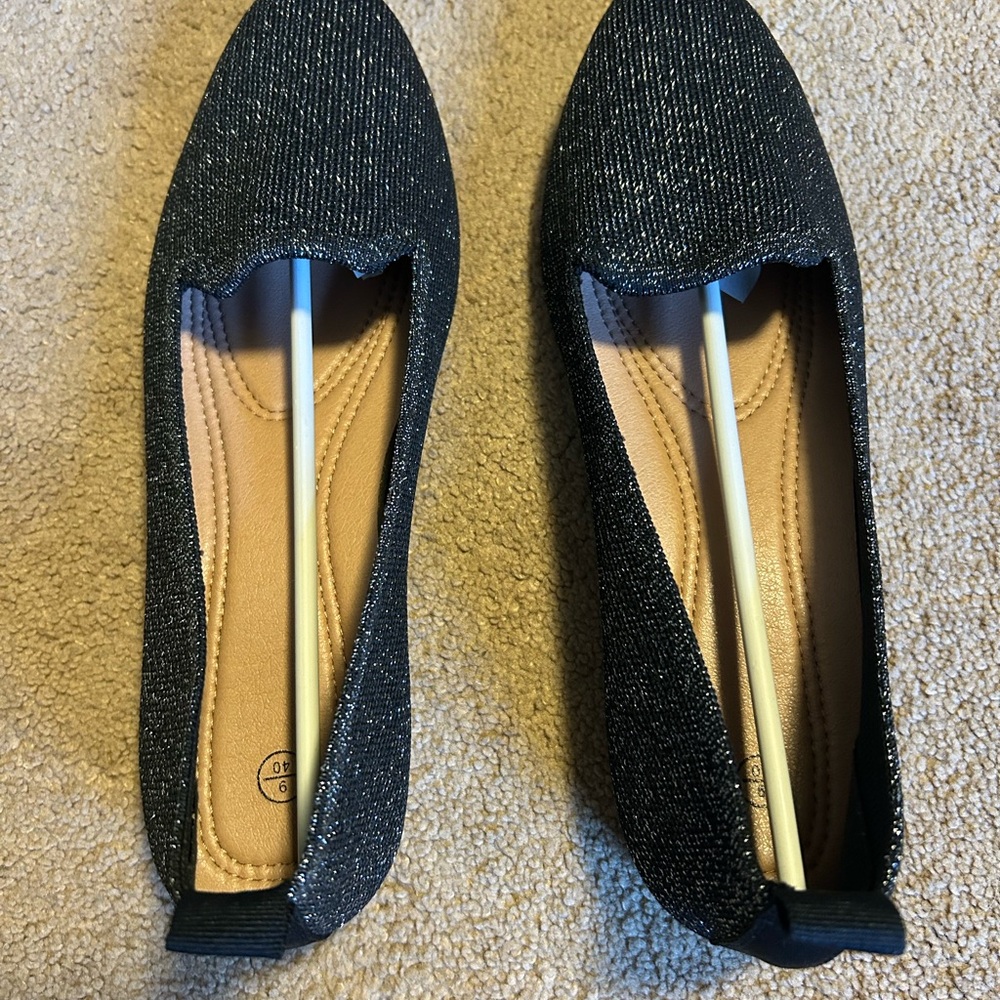 Black Glitter Flats Size 9 NWT - Picture 3 of 7